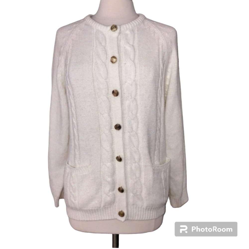Cardigan Sweater Cable Bobbie Brooks Vanilla White